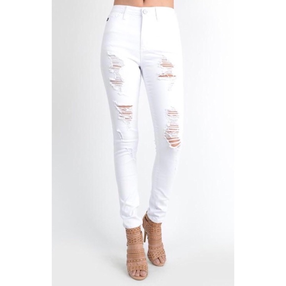 KanCan High Rise White Distressed Denim - Picture 3 of 7